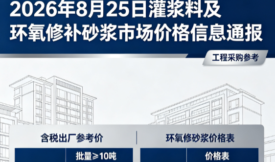 惠州2026年8月25日灌浆料及环氧修补砂浆市场价格信息通报